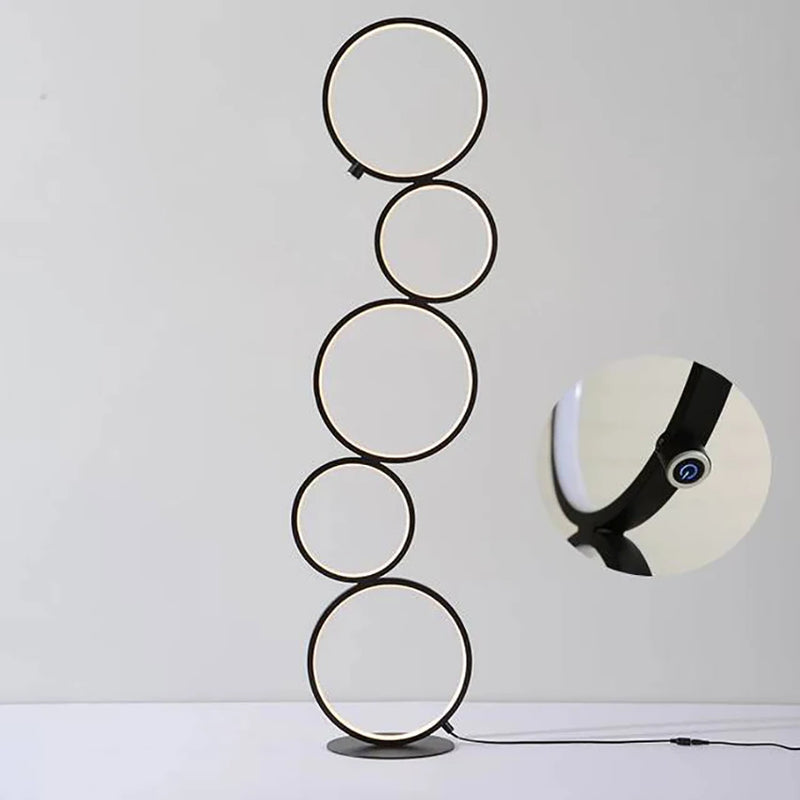 SANDYHA lampadaire LED minimaliste moderne noir blanc contrôle tactile cercle lumières debout salon chambre décor lumière verticale