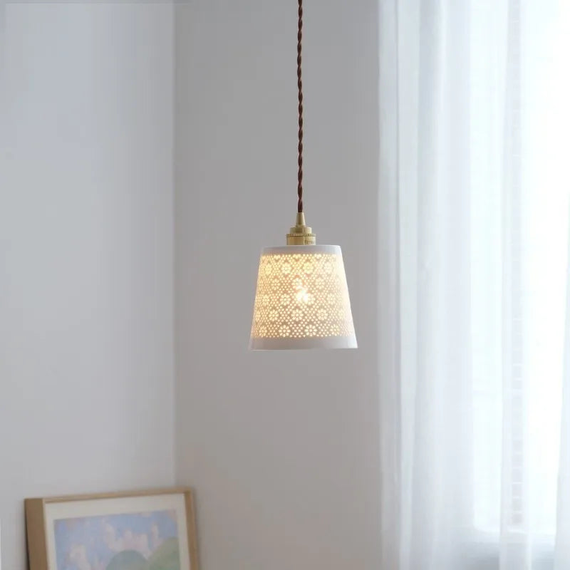 suspension LED design nordique moderne en cuivre et céramique - vue 3 sur 6