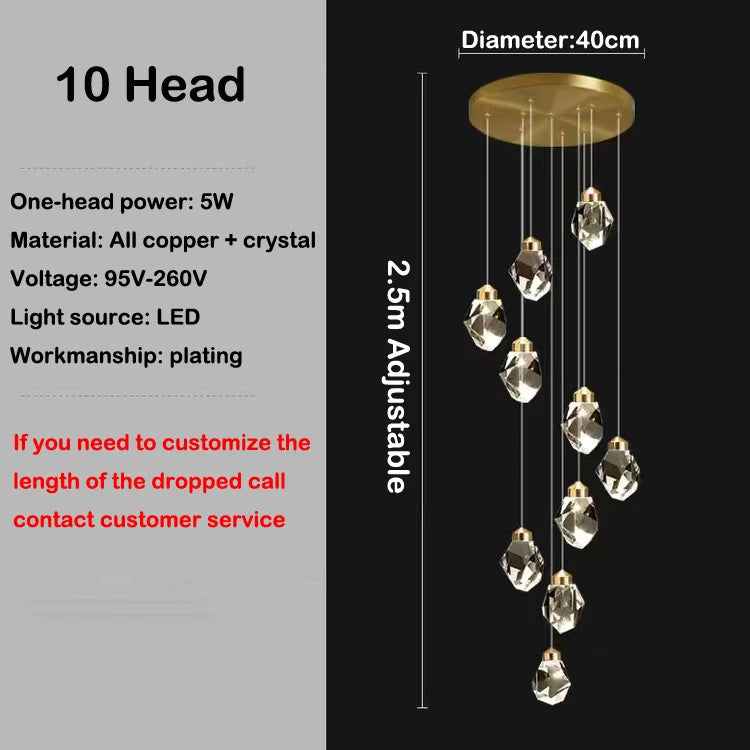 lustre en cristal led design en cuivre moderne et élégant