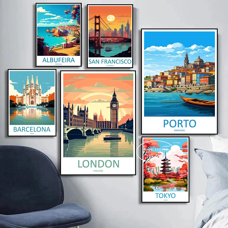 affiche de voyage toile new york rome tokyo venise décoration urbaine