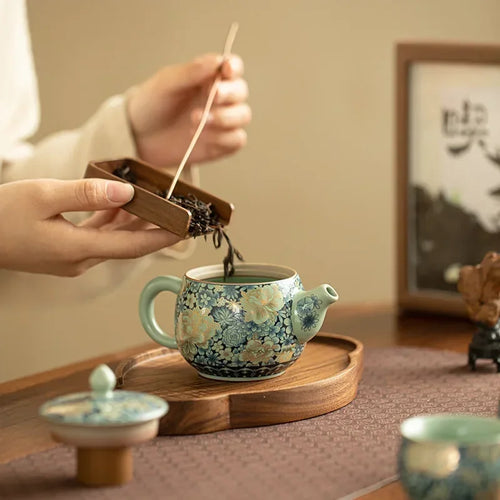 Théière ru kiln céramique pivoine style han kungfu