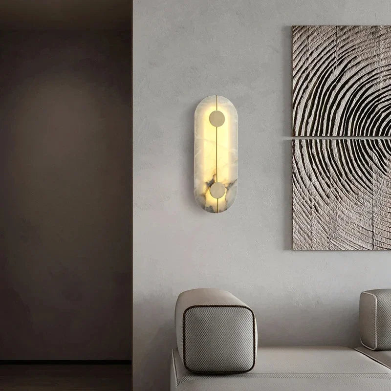 applique murale led en marbre et cuivre doré design nordique moderne - vue 4 sur 8