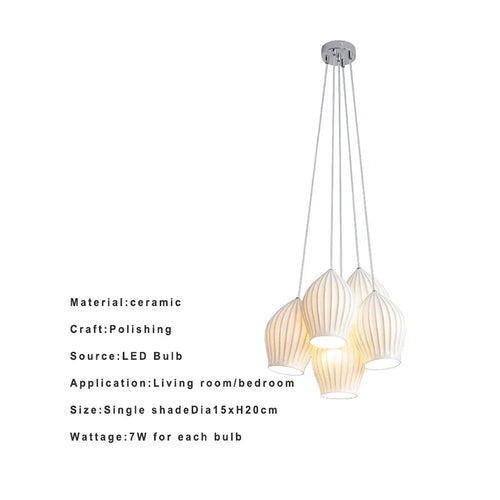 Lamp 3/5 Light Mid Century Pendant Lighting Kitchen Island White Ceramic Cluster Pendant Lights Small Milk Chandelier Vintage - vue 4 sur 10