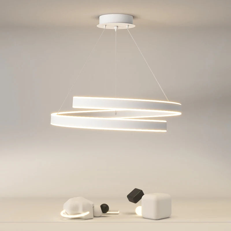 Suspension LED moderne lumières éclairage à la maison anneaux brossés plafond monté lustre éclairage lampe suspendue pour salle à manger chambre - vue 6 sur 12