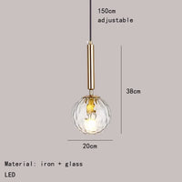 suspension moderne en verre avec ampoule en métal doré réglable