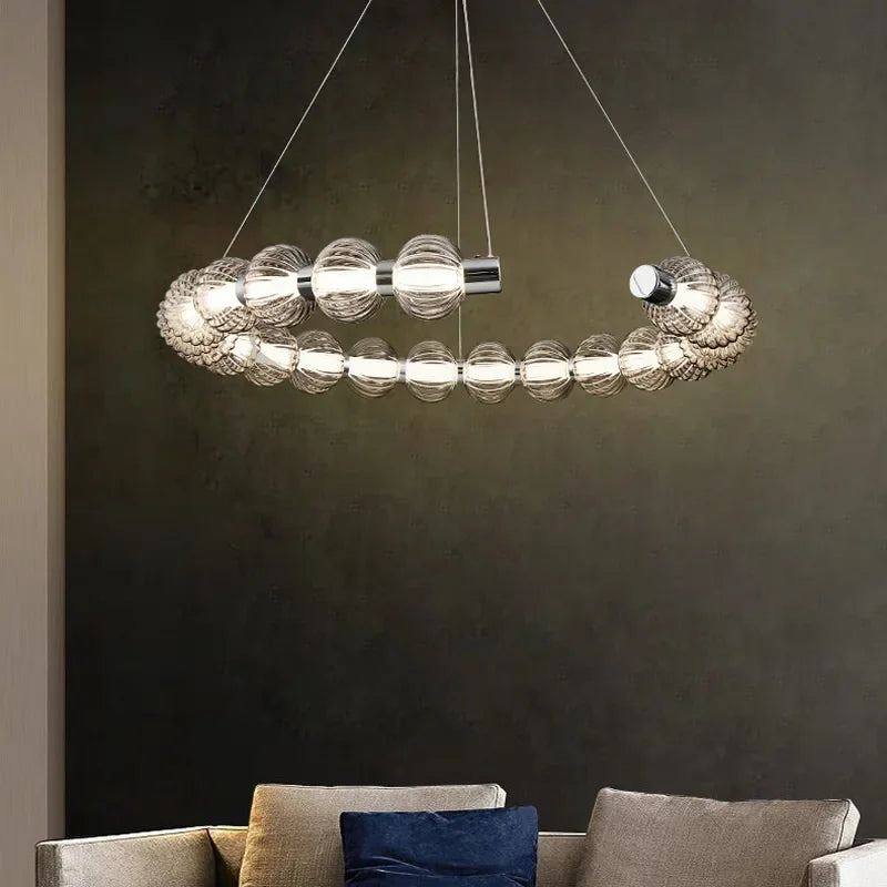 lustre led de luxe style collier de perles chromé - vue 3 sur 13