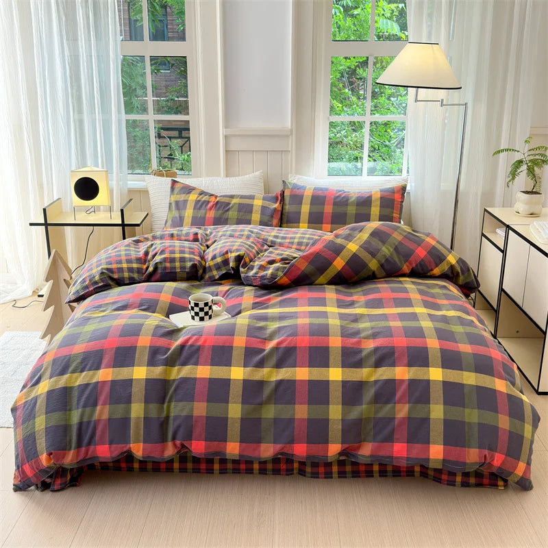 housse de couette en coton lavée à carreaux douce et confortable