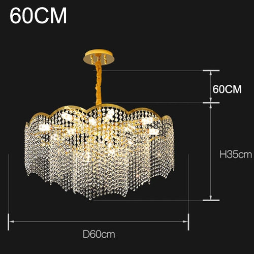 lustre moderne en cristal doré haute suspension design élégant pour intérieur - vue 9 sur 9