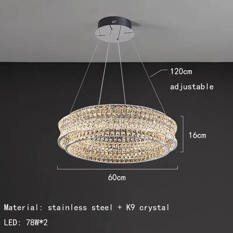 lustre moderne en cristal clair acier inoxydable intensité variable cordon réglable - vue 7 sur 9