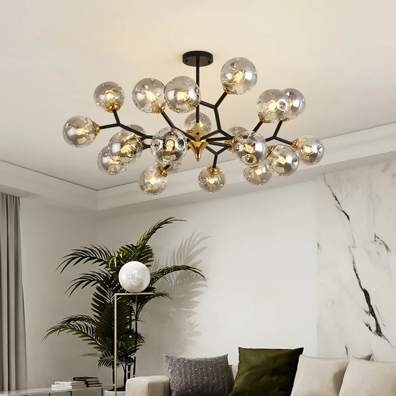 Boule de verre nordique Led plafond lustre noir suspension lumières décor à la maison suspendus Lustres luminaire salon salle à manger chambre