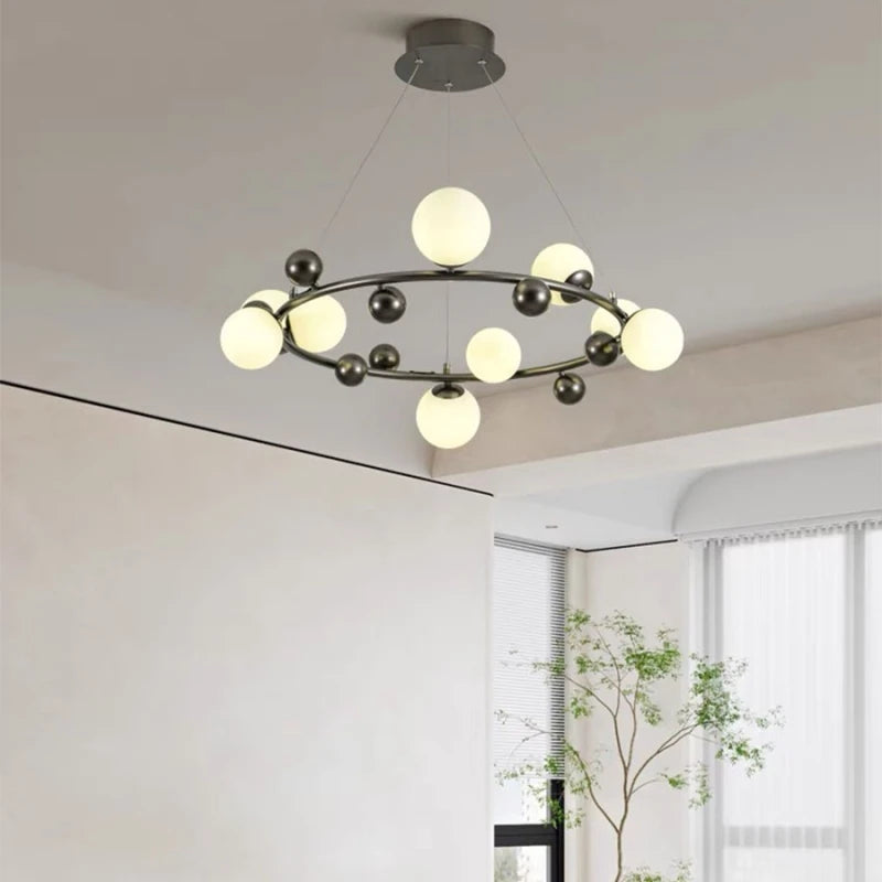 suspension moderne en métal et verre blanc design élégant et réglable - vue 3 sur 13