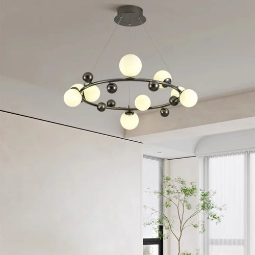 lustre moderne en métal et verre pour intérieur avec fil réglable - vue 3 sur 13