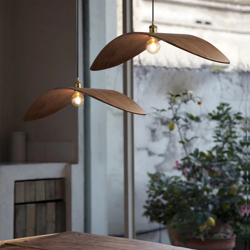 Suspension Imitation bois lampe de salle à manger cuisine Restaurant Bar lampe suspendue chapeau de paille décor à la maison luminaires E27