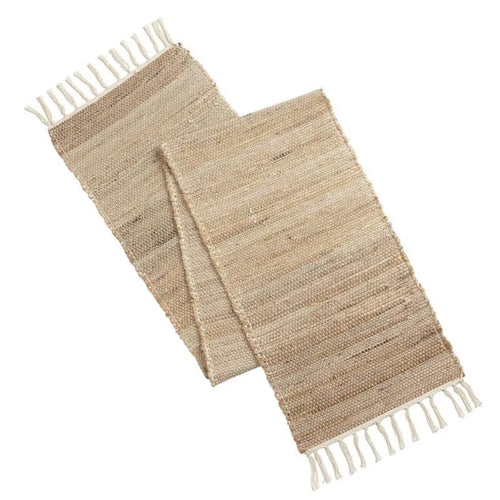 Chemin de table jute rustique avec pompons tresse