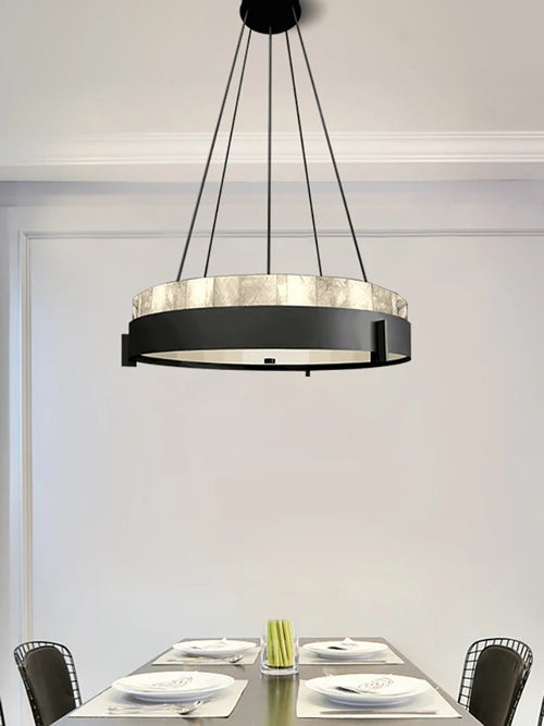 lustre moderne led en anneau de marbre créatif - vue 4 sur 7