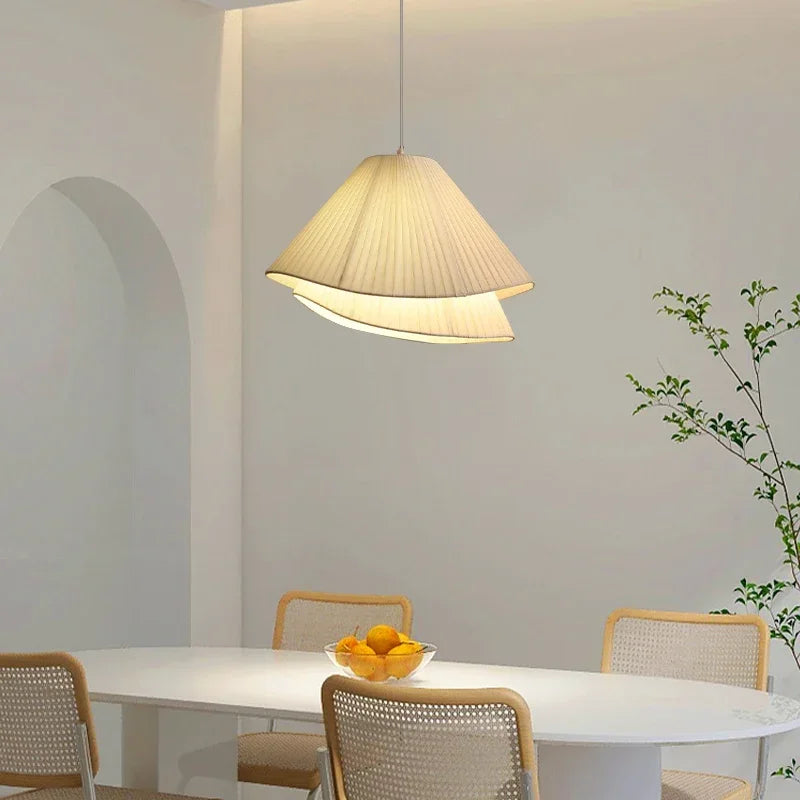 SANDYHA Lustre Minimaliste Moderne Tissu Style Crème Lampes Suspendues Salle à Manger Chambre Maison Lustre Luminaire Suspendu