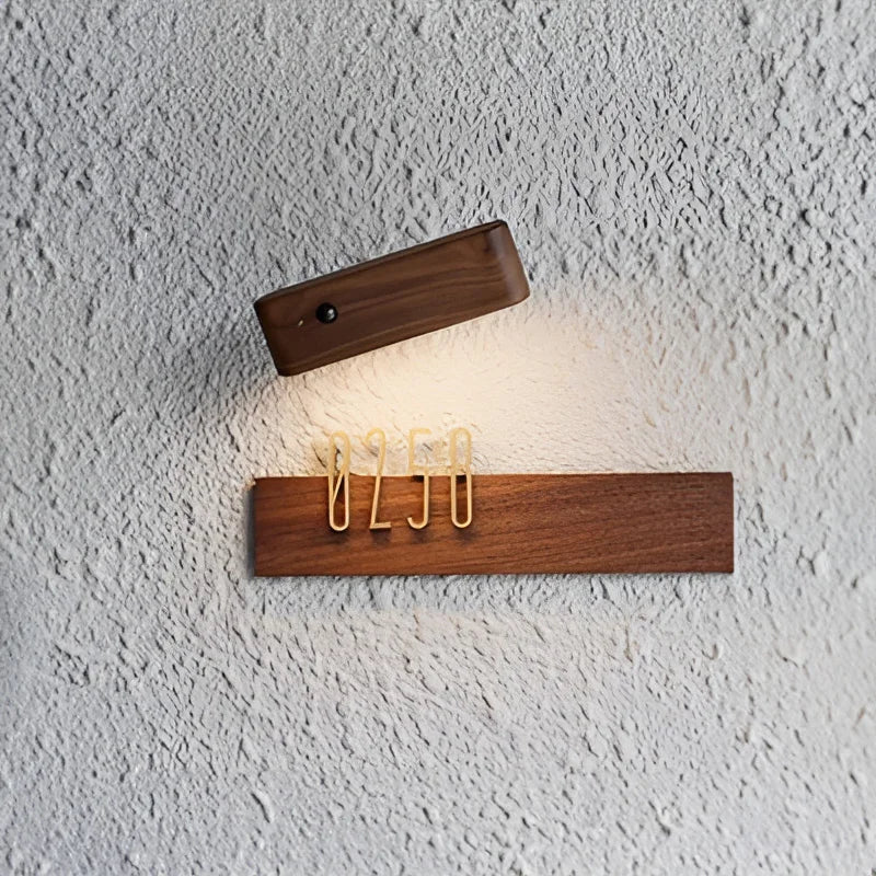 DIY Customizable Number Walnut Wood Retro, Decorative Plaque Charge Inductive Lighting for Entrance Door, Bedroom, Living Room - vue 5 sur 7