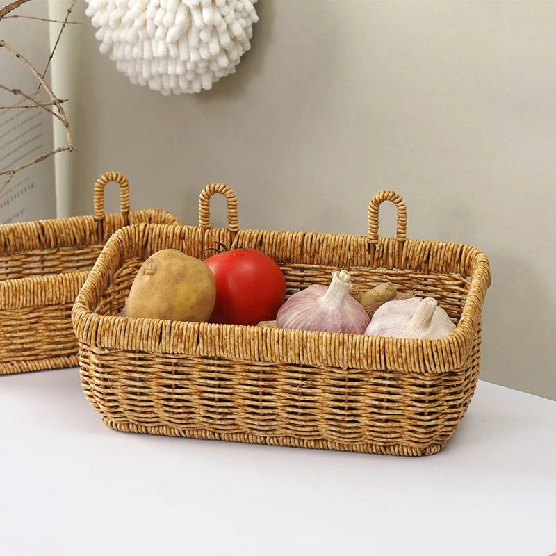panier en osier mural organisateur de rangement tissé pour légumes - vue 3 sur 16