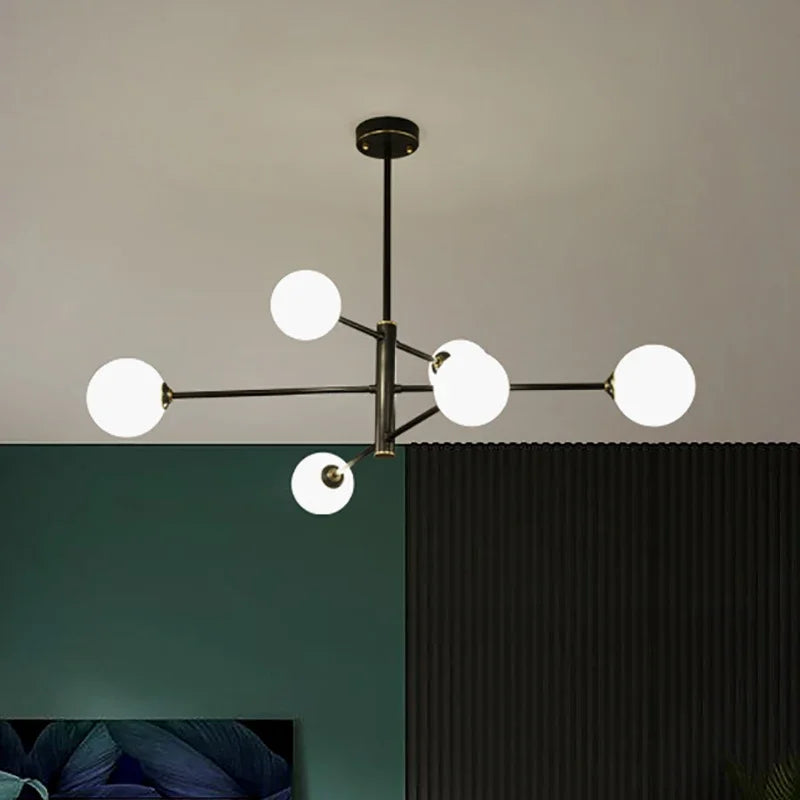 lustre led moderne en cuivre avec boule de verre mat - vue 7 sur 12