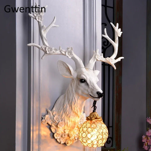 applique murale lucky deer en résine et bois décoratif intérieur - vue 3 sur 8