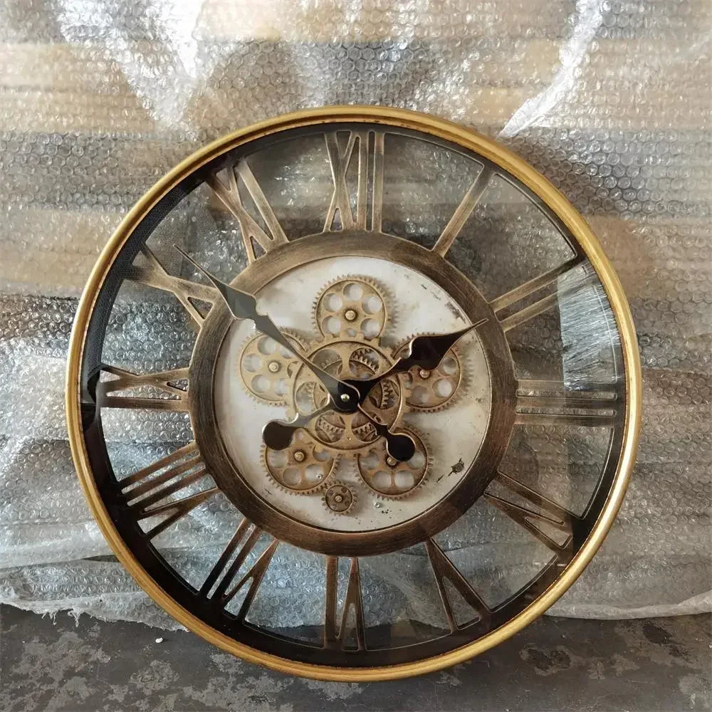 horloge murale industrielle en métal avec engrenages mobiles décorative - vue 11 sur 14