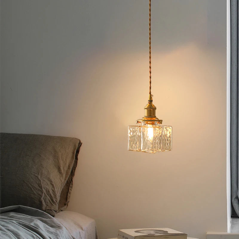 Rétro carré en verre pot suspension Vintage lampe à LED abat-jour lustre pour salle à manger chambre Table de chevet éclairage créatif