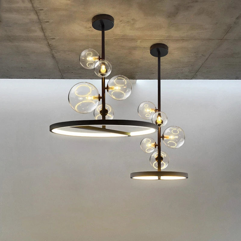 lustre moderne en verre transparent avec bulles en métal - vue 2 sur 10