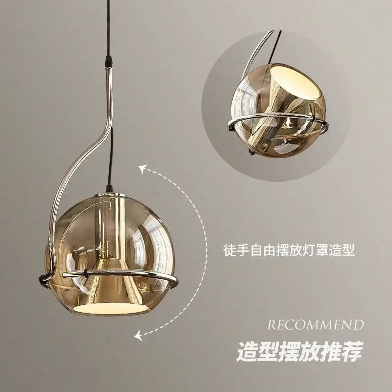 suspension en verre ambré style nordique moderne luminaire décoratif - vue 6 sur 7