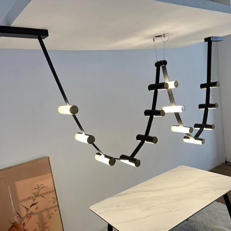 lustre art déco led avec barre lumineuse en cuir artificiel - vue 3 sur 5