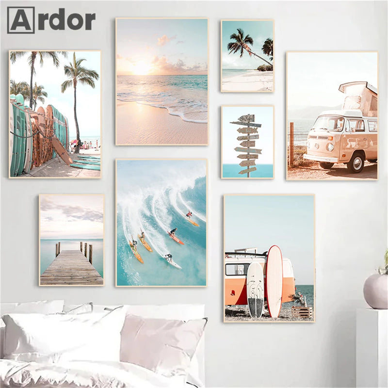 affiche de lever de soleil sur la plage moderne décor mural