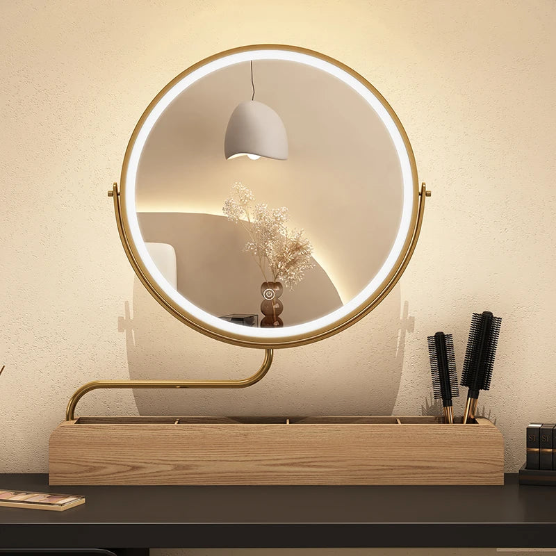 miroir décoratif à led rétro en bois pour maquillage - vue 3 sur 11
