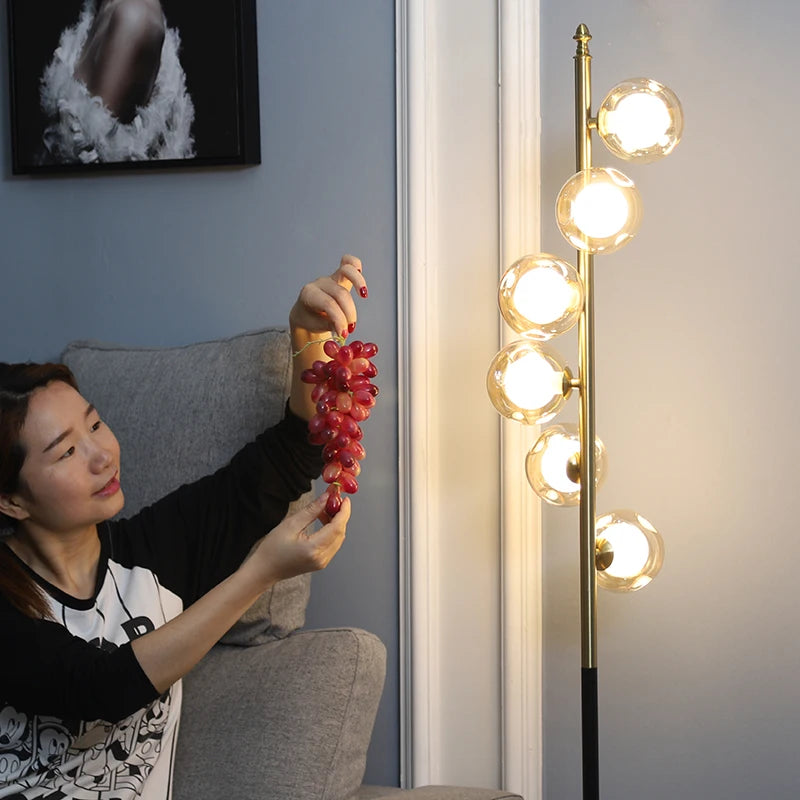lampadaire led bicolore moderne en verre et fer marbre