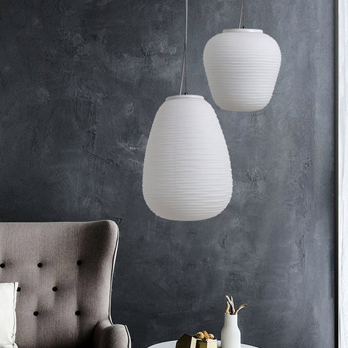 Suspension design LED en verre blanc laiteux Caligari - vue 7 sur 12
