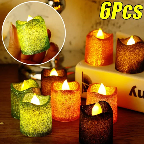 lot de 6 bougies à paillettes led pour déco romantique de fête - vue 2 sur 12