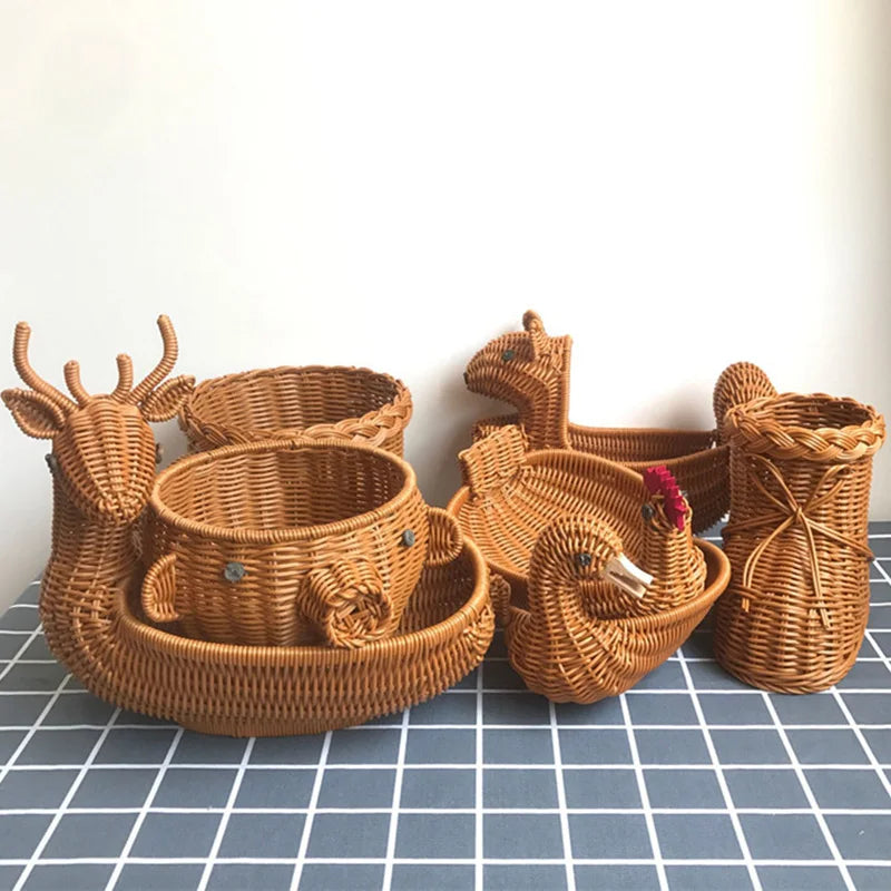 panier de rangement en rotin tissé style animal fait main - vue 6 sur 29