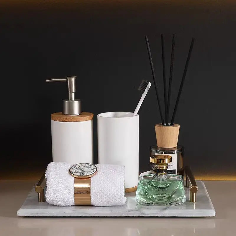 porte-brosse à dents en céramique style nordique avec base en bois - vue 6 sur 22