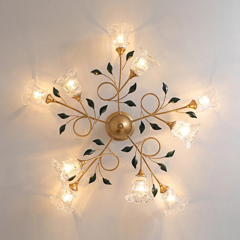 luminaires de plafond style pastoral romantique français en laiton fer et verre