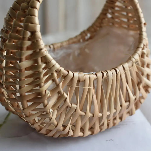 panier à fleurs en rotin demi-lune avec poignée pour pique-nique et déco - vue 3 sur 7