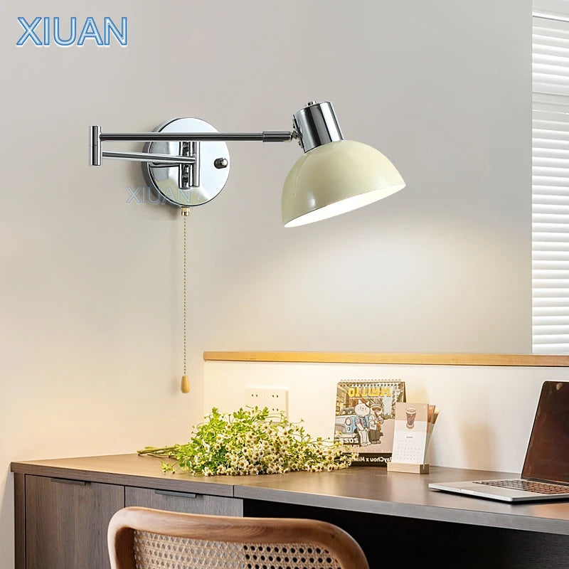 applique murale moderne bras pivotant led en tissu plissé métal