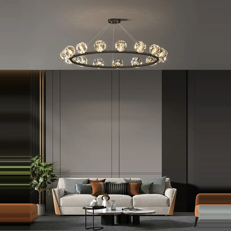 plafonnier art déco doré noir design en cristal - vue 5 sur 24