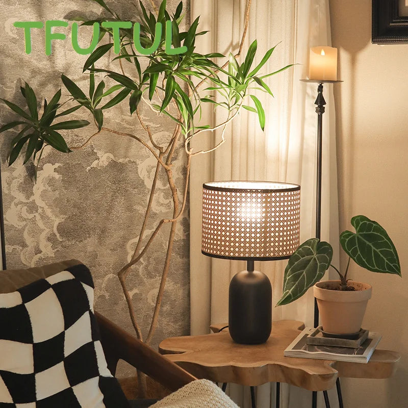 Lampe Vintage Rotin Bureau Bambou Chambre - vue 5 sur 7