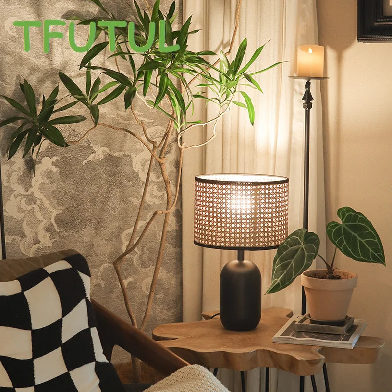 Lampe Vintage Rotin Bureau Bambou Chambre
