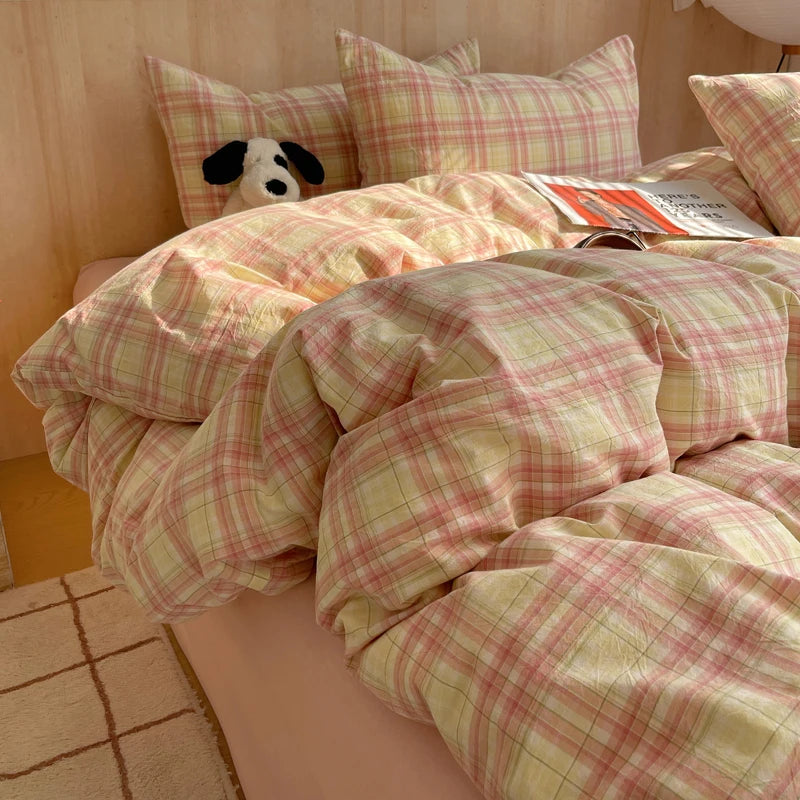 housse de couette rayée rose en coton pour chambre fille