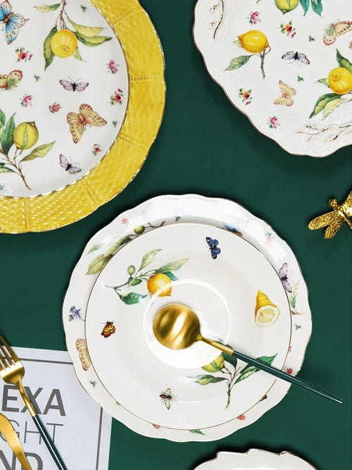 assiette ceramique style europeen motif citron elegante