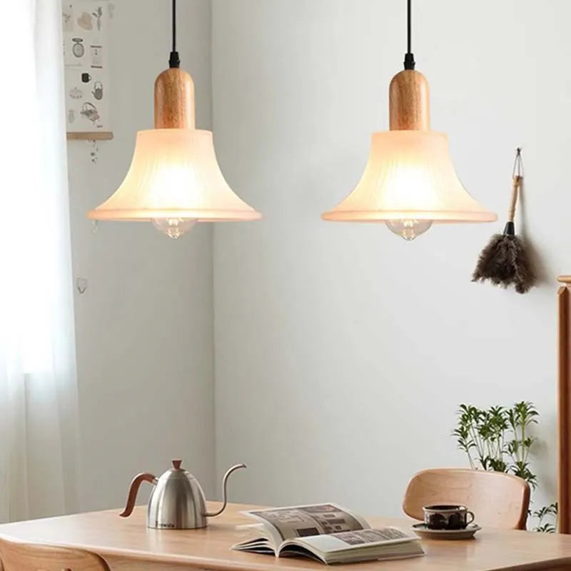 Suspension LED en verre nordique moderne en bois