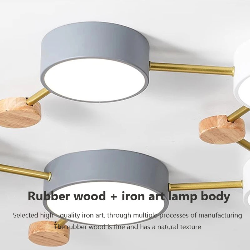 Plafonnier LED en bois au design nordique moderne - vue 5 sur 10