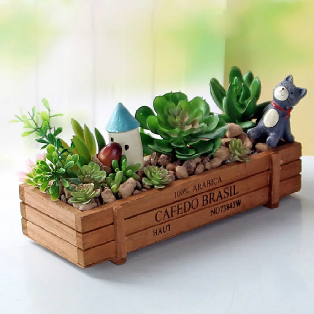 jardinière vintage en bois pour plantes succulentes et fleurs - vue 4 sur 8