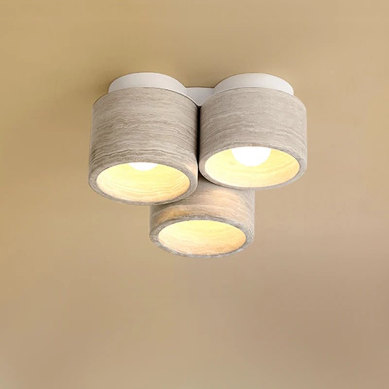 plafonnier led moderne wabi sabi en pierre grain de bois à 3 têtes