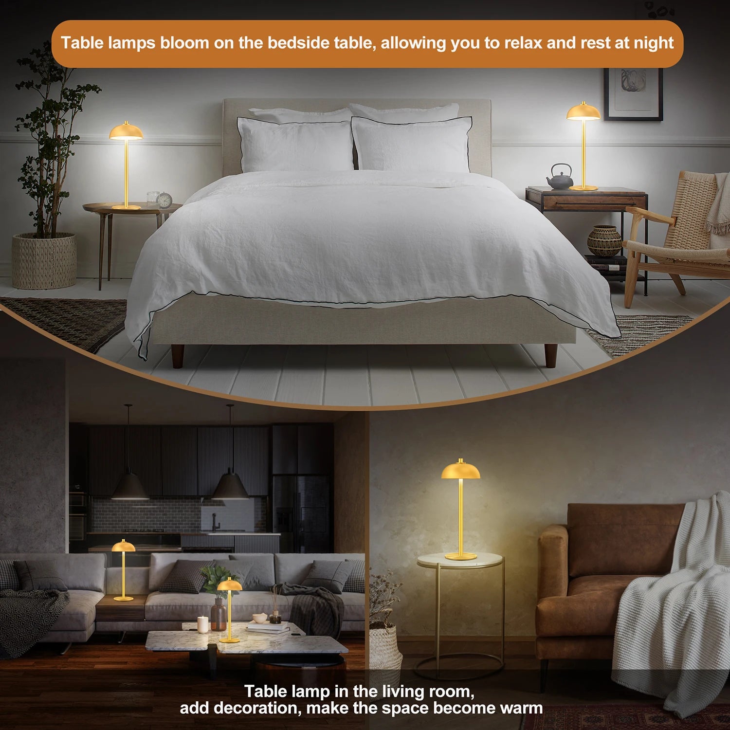 SUBORT Lampe de Table pour Chambre à Coucher Lampe Tactile sans Fil Rechargeable Camping Champignon Lampe créative Lumière d'ambiance USB-C Lampe de Bureau - vue 5 sur 11