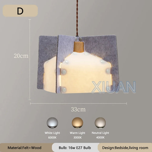 Art Design Restaurant Pendant Lamps Detachable Felt Sconces LED E27 Hanging Light for Living Room Dining Table Green White Pink - vue 12 sur 11
